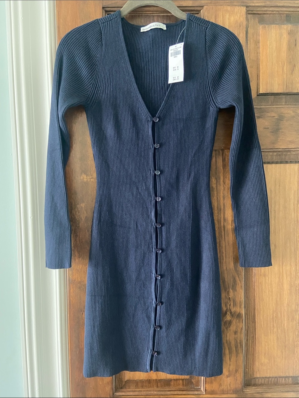 Abercrombie & Fitch Navy Ribbed Button-Front Long Sleeve Dress Brand New Size Sm